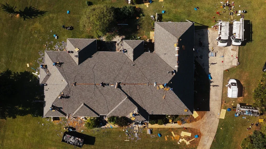Overhead view of completed roof